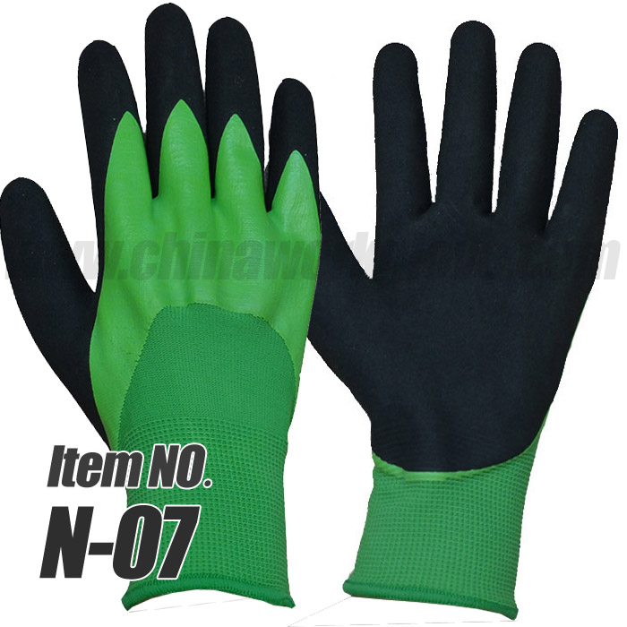 Nylon Double Dipped Nitrile Half Coated Gloves，Sandy Palm，Oil & Water Proof